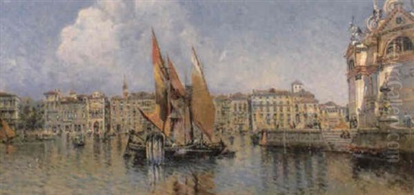 The Grand Canal, Venice, From S. Maria Della Salute Oil Painting by Antonio Maria de Reyna Manescau