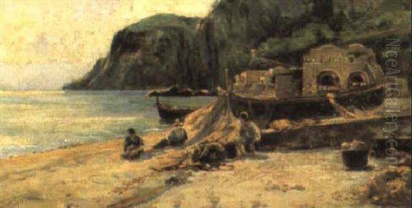 Pescatori A Capri Oil Painting by Antonio Maria de Reyna Manescau