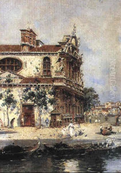 View Of The Church Of Santa Maria Zobenigo, Venice Oil Painting by Antonio Maria de Reyna Manescau