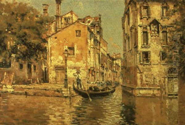 Venetian Backwater Oil Painting by Antonio Maria de Reyna Manescau