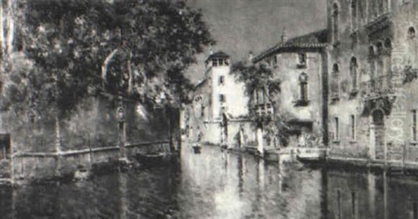 Depicting A Venetian Canal Scene Oil Painting by Antonio Maria de Reyna Manescau