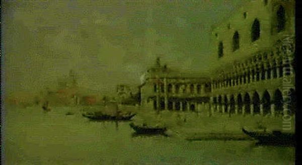 A View Of The Piazzetta And Santa Maria Della Salute, Venice Oil Painting by Antonio Maria de Reyna Manescau