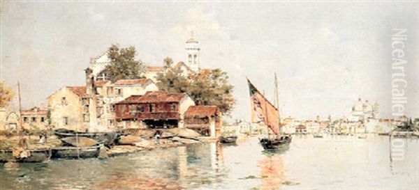 A View Of Venice Oil Painting by Antonio Maria de Reyna Manescau