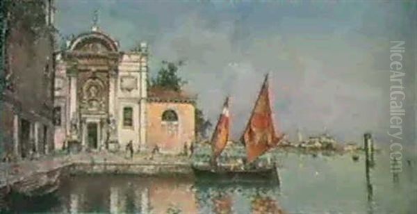 View Of San Michele And San Pietro, Venice Oil Painting by Antonio Maria de Reyna Manescau