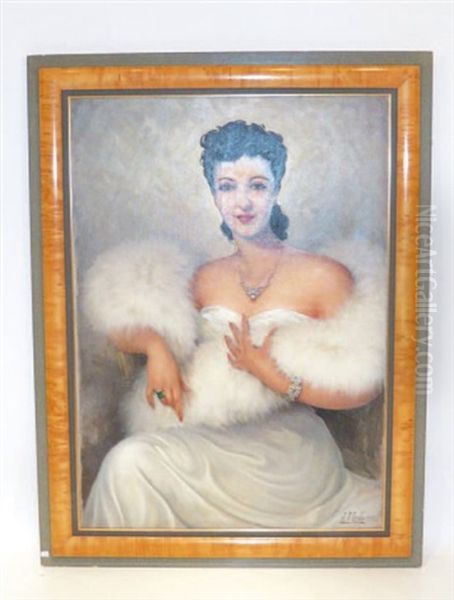 Portrait De Dame Au Boa Oil Painting by A.R. Reyna