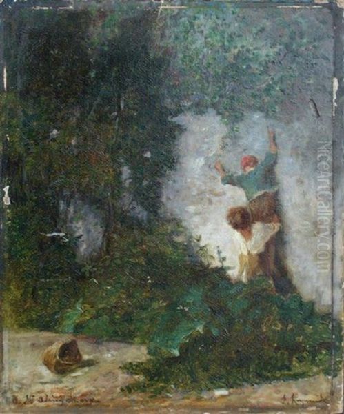 Enfants Faisant Le Mur Oil Painting by Francois Maurice Reynaud