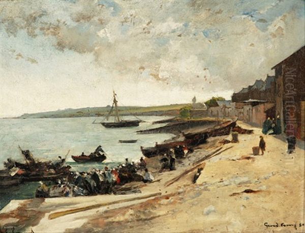 Hafen Von Grandcamp (calvados) Oil Painting by Francois Maurice Reynaud