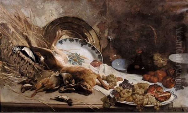 Fruits Et Gibier Sur Une Table Oil Painting by Francois Maurice Reynaud