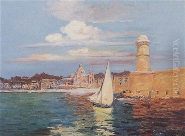 L'entree Du Port De Marseille Oil Painting by Francois Maurice Reynaud