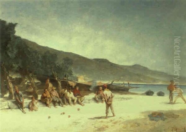 Jeu De Petanque Aux Environs De Marseille Oil Painting by Francois Maurice Reynaud