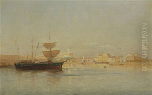 Bateau Au Mouillage Devant La Place Du Gouvernement, Alger Oil Painting by Marius Reynaud