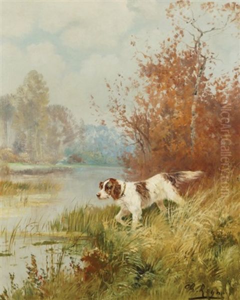 Dog In A Landscape Oil Painting by Charles Andre Reyne