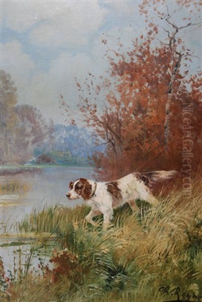 Hunting Dog Oil Painting by Charles Andre Reyne