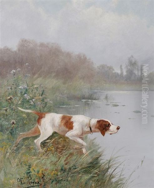 Hunting Spaniel Oil Painting by Charles Andre Reyne