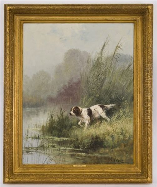 Setter At The Edge Of The Water Oil Painting by Charles Andre Reyne