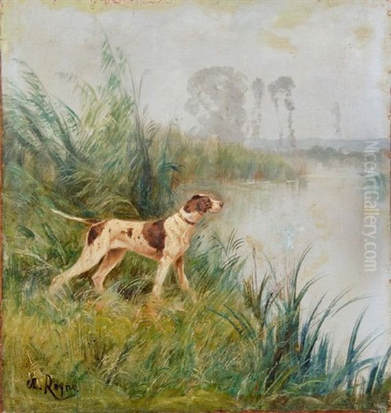 Chien Au Bord D'un Etang Oil Painting by Charles Andre Reyne