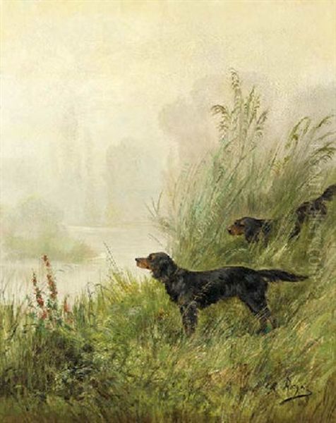 Setters In The Marshes Oil Painting by Charles Andre Reyne