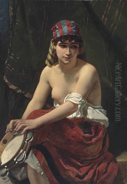 The Tambourine Player Oil Painting by Anthony Reynier