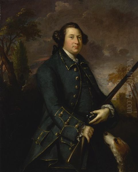 Portrait Of Clotworthy Skeffington, 1st Earl Of Massereene (1714-1757), Three-quarter Length, In A Landscape Oil Painting by Joshua Reynolds