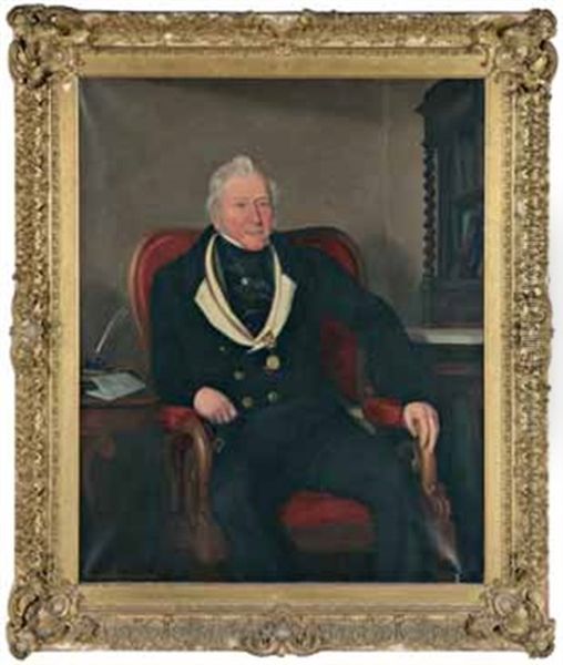 Portrait De John Bridgman (?) Assis Dans Un Fauteuil Tenant A La Main Un Document Oil Painting by Samuel William Reynolds