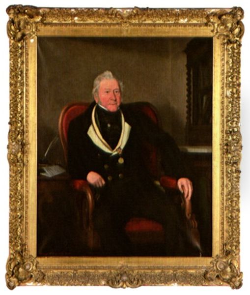 Portrait De John Bridgman (?)assis Dans Un Fauteuil Tenant A La Main Un Document Oil Painting by Samuel William Reynolds