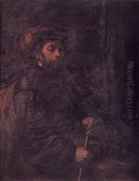 A Seated Man With A Stick Oil Painting by Samuel William Reynolds