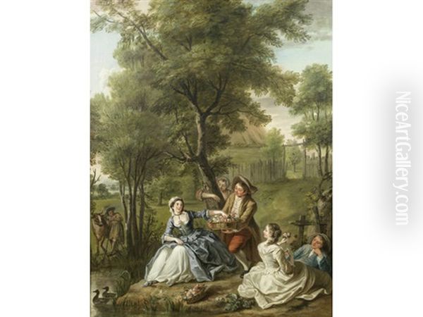 A Fete Galante Oil Painting by Petrus Johannes van Reysschoot