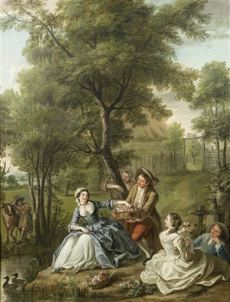 A Fete Galante Oil Painting by Petrus Johannes van Reysschoot