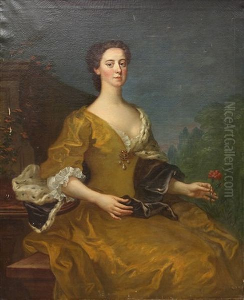 Portrait Of A Lady (wife Of Sir Jonathan Pope Bart) Oil Painting by Petrus Johannes van Reysschoot