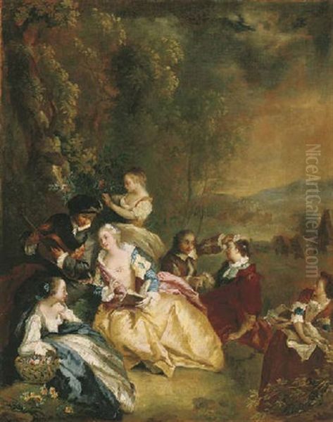 A Fete Champetre Oil Painting by Petrus Johannes van Reysschoot