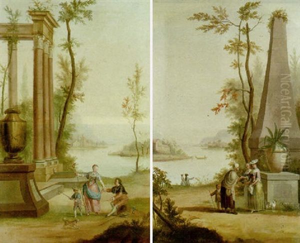 A Fortune Teller And Other Figures In A River Landscape Oil Painting by Pieter Norbertus Van Reysschoot