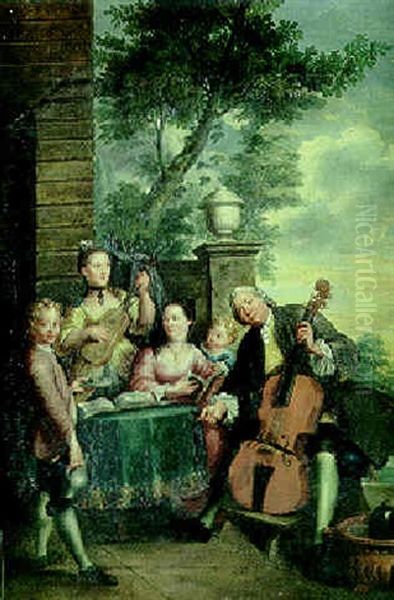 Portrait De Famille Dans Un Parc: Le Concert Oil Painting by Pieter Norbertus Van Reysschoot