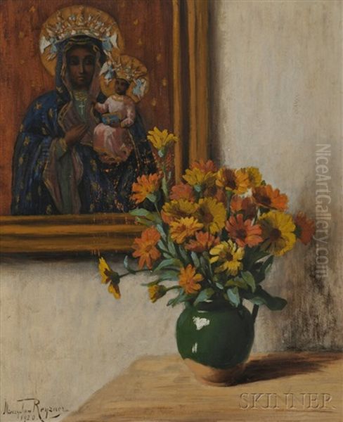 Still Life With Black Madonna Of Czestochowa Oil Painting by Miecislaw Reyzner