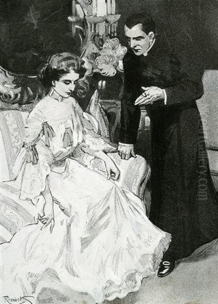 Die Private Unterredung: Pater Mit Junger Frau In Weisem Kleid In Einem Salon Oil Painting by Ferdinand Freih. von Reznicek