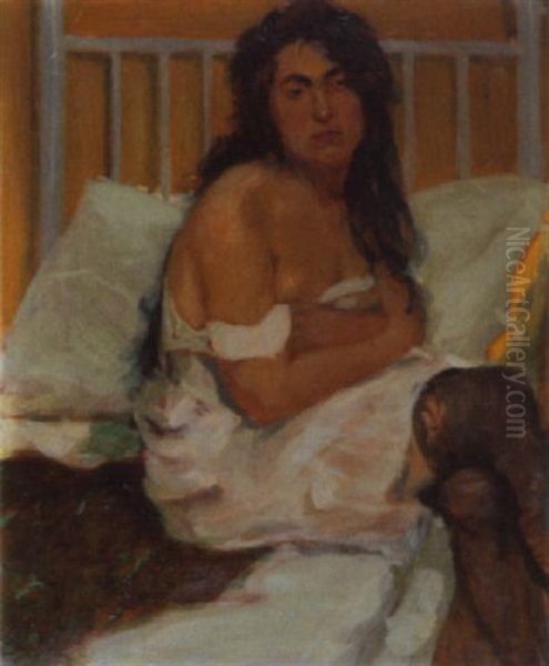 Junge Frau Im Neglige Oil Painting by Ferdinand Freih. von Reznicek