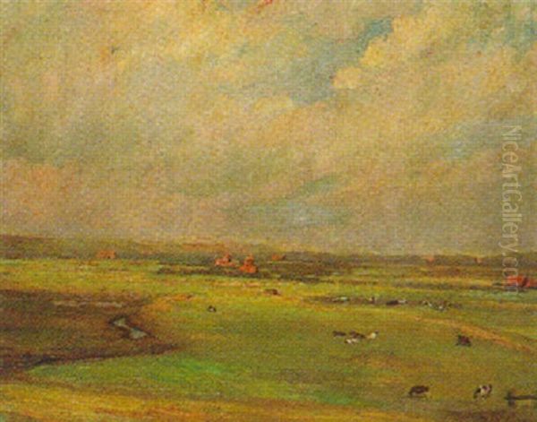 Weite Niederungslandschaft Mit Vereinzelten Gehoften Oil Painting by Fritz Rhein