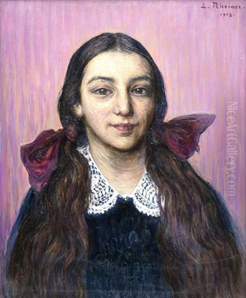 Portrait D'une Jeune Femme Aux Cheveux Enrubannes Oil Painting by Louis Rheiner