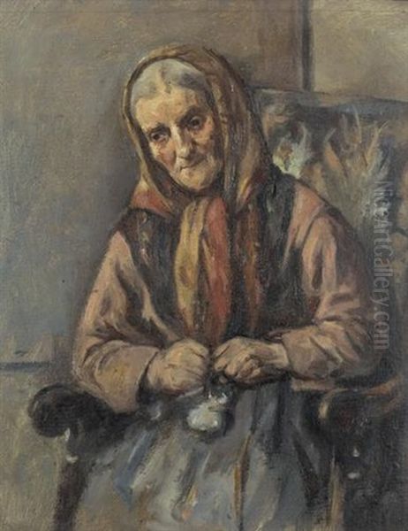 Portrat Einer Alten Frau Mit Kopftuch Oil Painting by Louis Rheiner