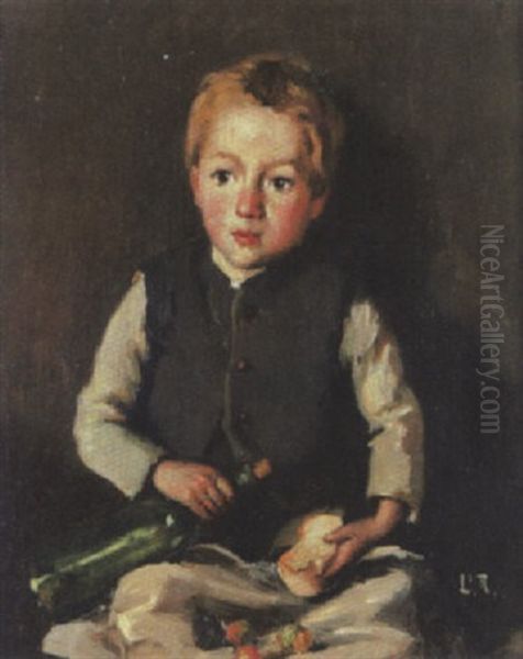 Sitzender Knabe Mit Weinflasche Und Brot Oil Painting by Louis Rheiner