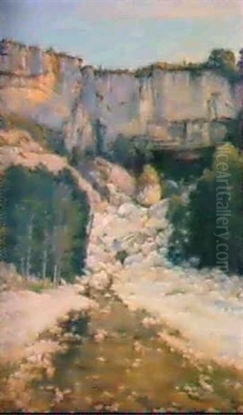 Quelle In Den Felsen. Oil Painting by Louis Rheiner