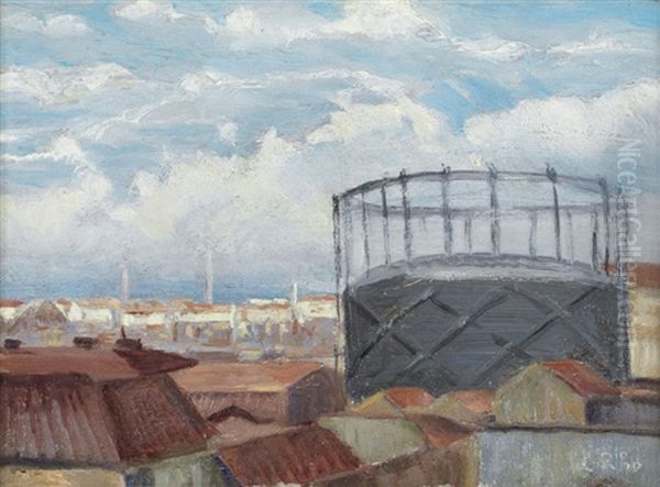 Il Gasometro Di Corso Regina, Torino Oil Painting by Camillo Rho