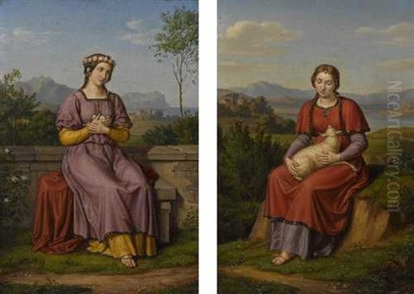 Heilige Dorothea (+ Heilige Agnes; 2 Works) Oil Painting by Joseph Anton Rhomberg