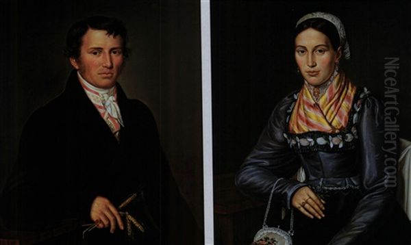 Portraits Eines Ehepaares In Munchner Festtagstracht (pair) Oil Painting by Joseph Anton Rhomberg