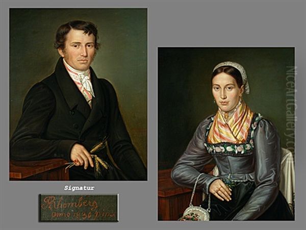 Portrait Eines Mannes (+ Potrait Seiner Frau; Pair) Oil Painting by Joseph Anton Rhomberg