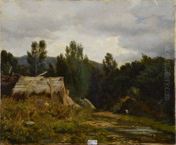 Fermette Au Bord Du Ruisseau Oil Painting by Agustin Riancho Y Mora