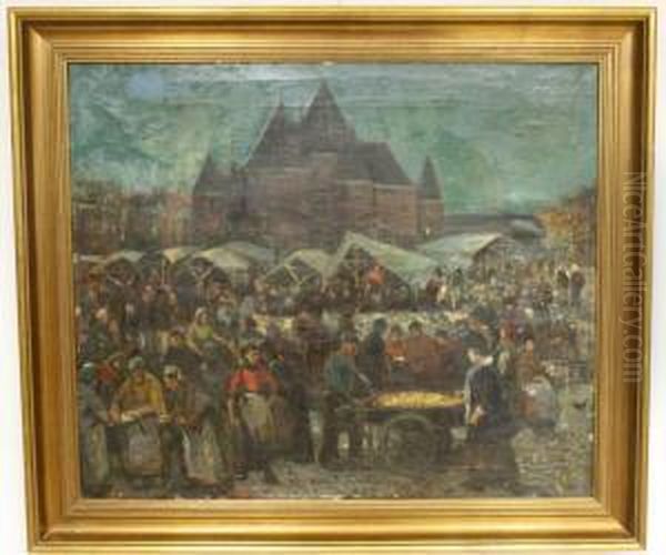 Drukke Marktdag Bij De Waag Op De Nieuwmarkt Te Amsterdam by Karel Alex. August Boom J