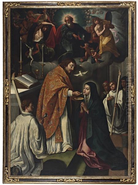 San Juan Evangelista Dando La Comunion A La Virgen Oil Painting by Francisco Ribalta