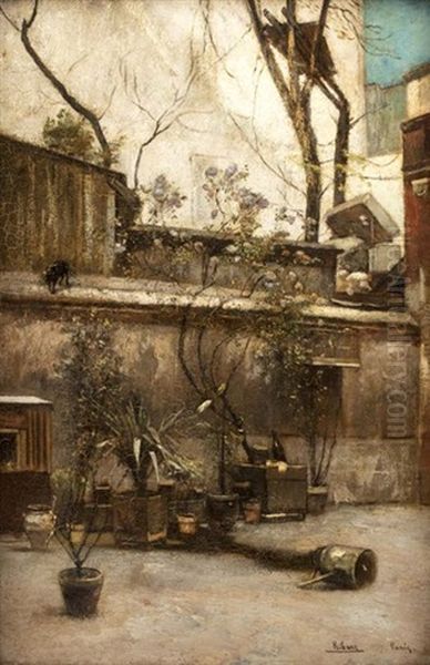 La Cour Interieure Le Long Du Jardin Oil Painting by Rudolf Ribarz