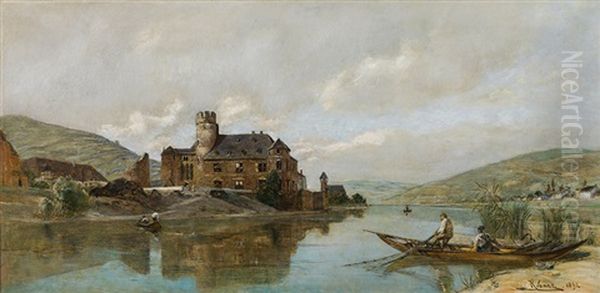 The Gondorf Castle On The River Mosel Oil Painting by Rudolf Ribarz