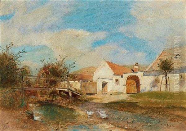 Dorflandschaft Von Deutsch-altenburg [village Landscape Of Deutsch-altenburg] Oil Painting by Rudolf Ribarz